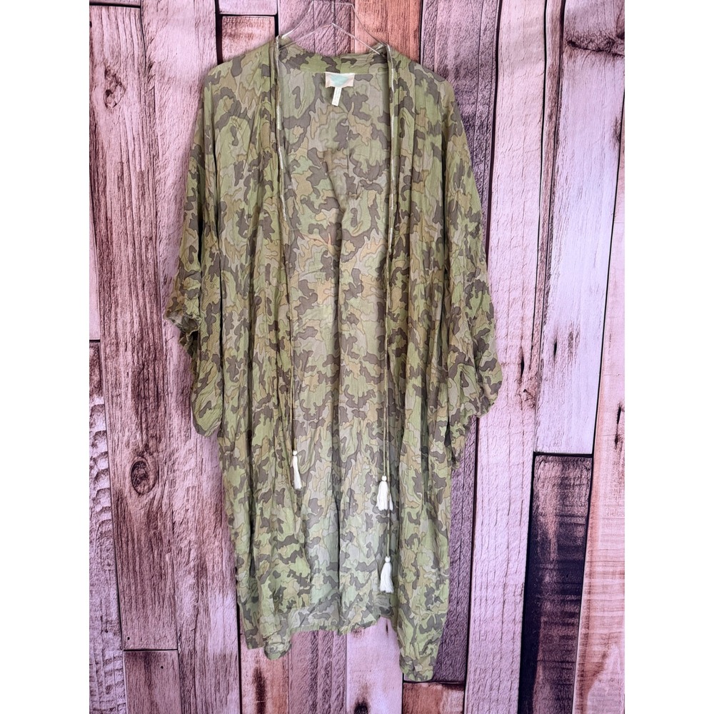 Z&L Europe Camo Parrot Embroidered Kimono Duster Robe Green Tropical Free Size